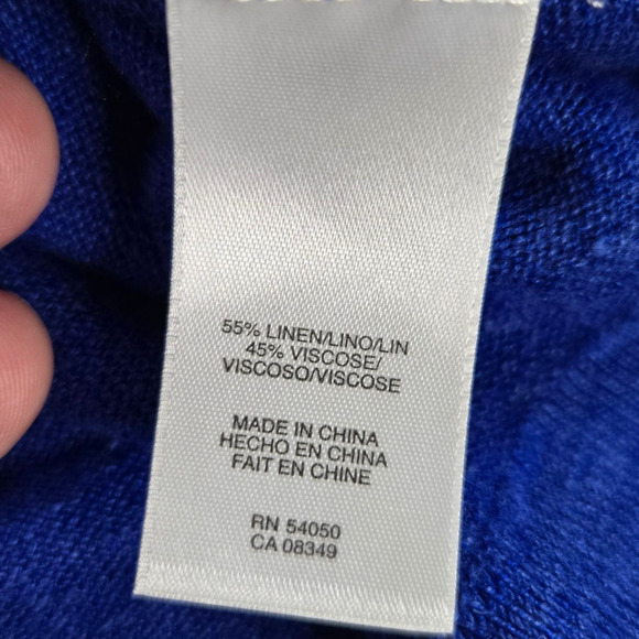 Y2K Jones New York Beaded Neck Blue Linen Blend Sleeveless Top Medium Petite - Picture 4 of 5